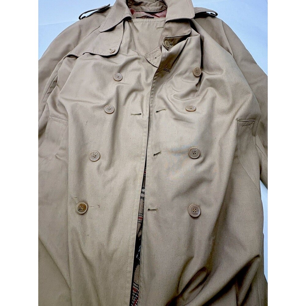 Vintage Repp Ltd Trench Coat Mens 42 Tan Plaid Lined Belted Korea - Picture 6 of 16